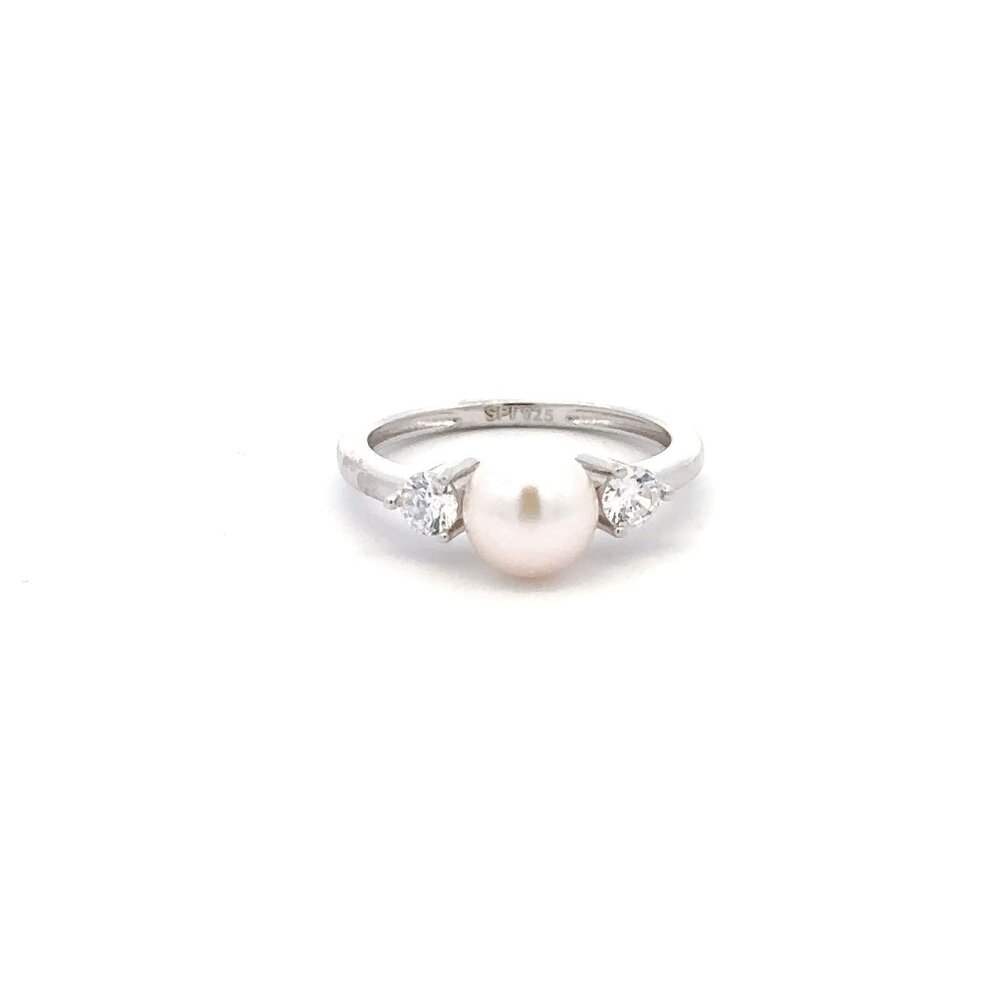925 Sterling Silver Ring  Freshwater Pearl Cubic Zirconia Size 5